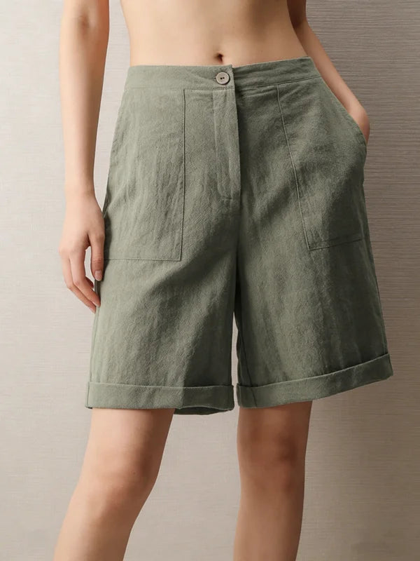 Linen wide leg shorts